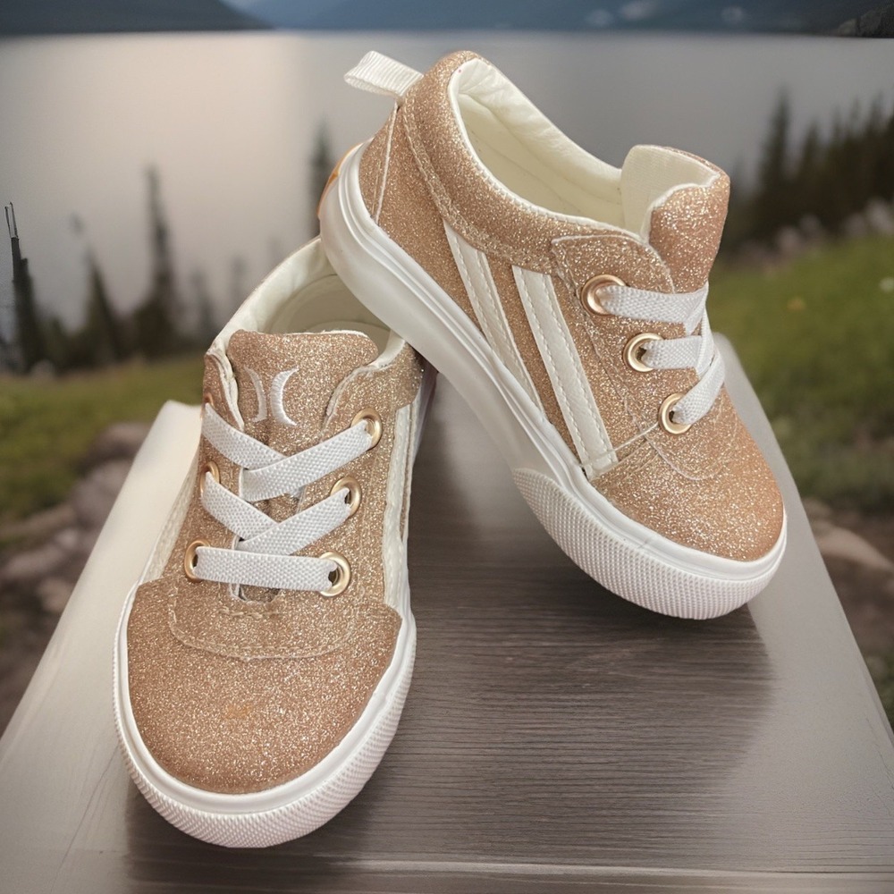Hurley Toddler Children's Sz 5 Casual Sneakers Gold‎ & White Sparkle Broady - GT